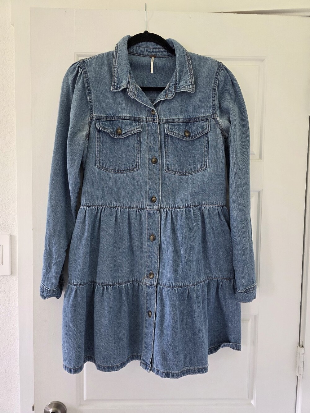 Free People Long Sleeve A Line Denim Dress